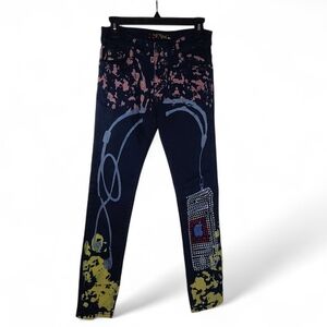GUSHI Tie Dye Skinny Jeans Cell Phone Earbuds Rhinestones Sz 28 Rare